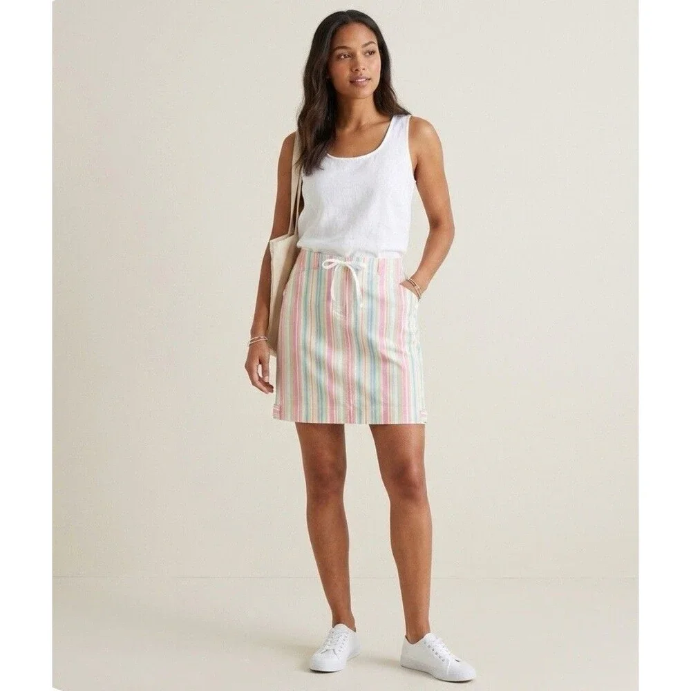 NWT Jones New York Sport Pastel Multicolor Striped 100% Cotton Skirt Women’s 14